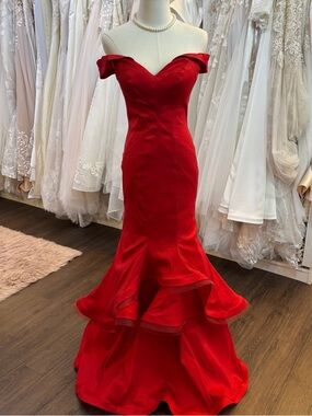 Off-Shoulder Red Mermaid Evening Dress